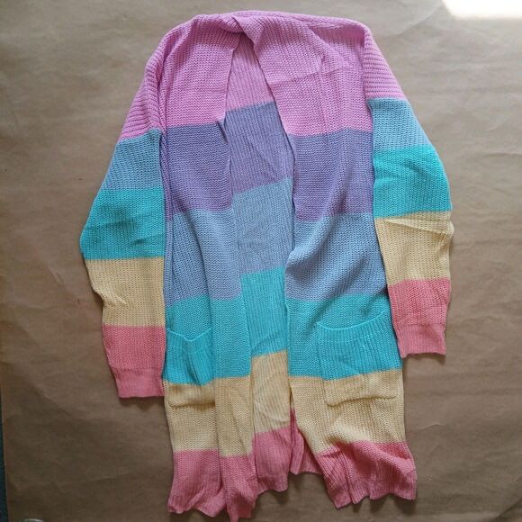 Zesica Cardigan Women's Large Striped LongLine Duster Open Front Layering - Picture 1 of 7